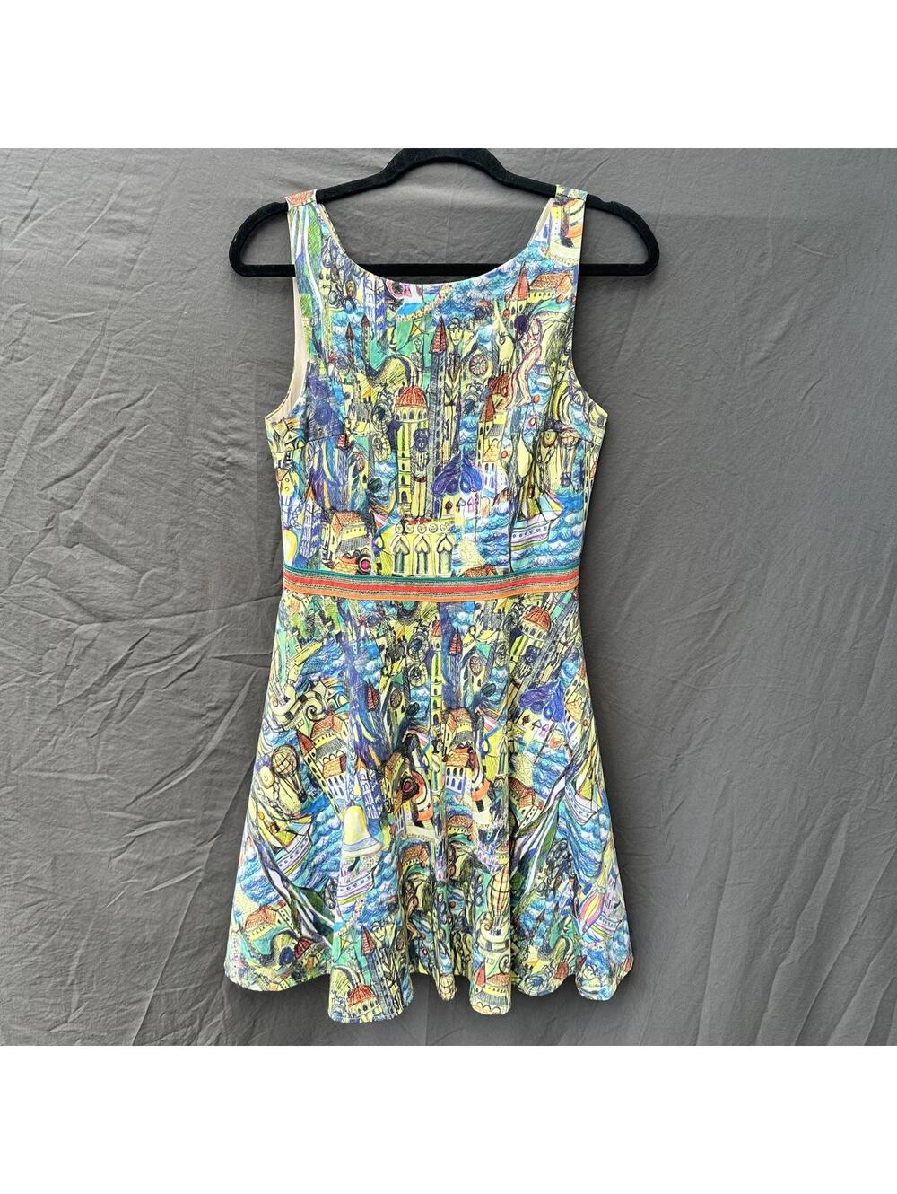 Weston Anthropologie Cityscape Multicolor Sleeveless MIDI Dress Size Medium